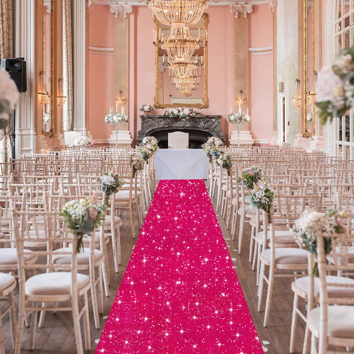 FUHSY Hot Pink Sequin Aisle Runner Rug