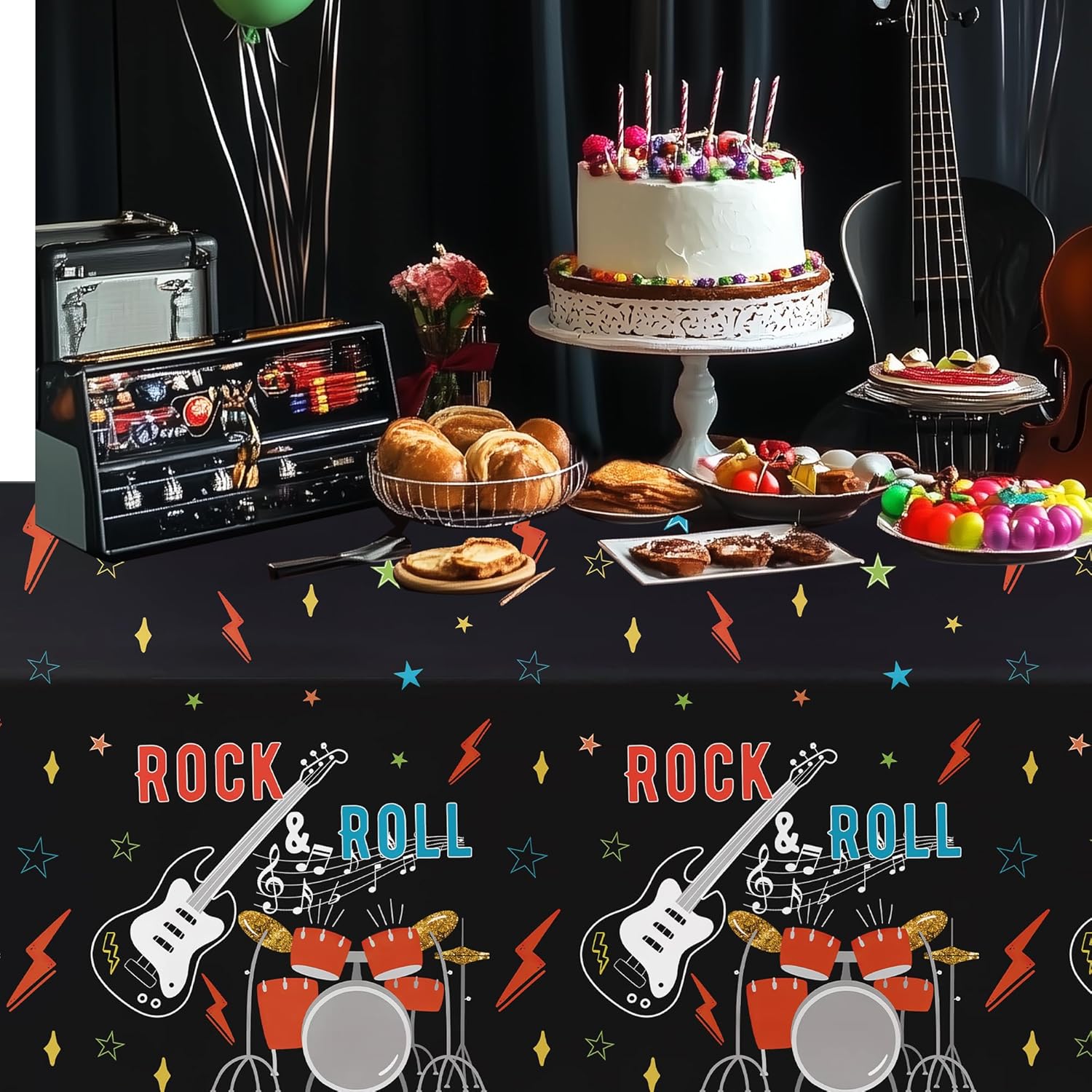 Rock and Roll Party Decorations Tablecloth 3pcs