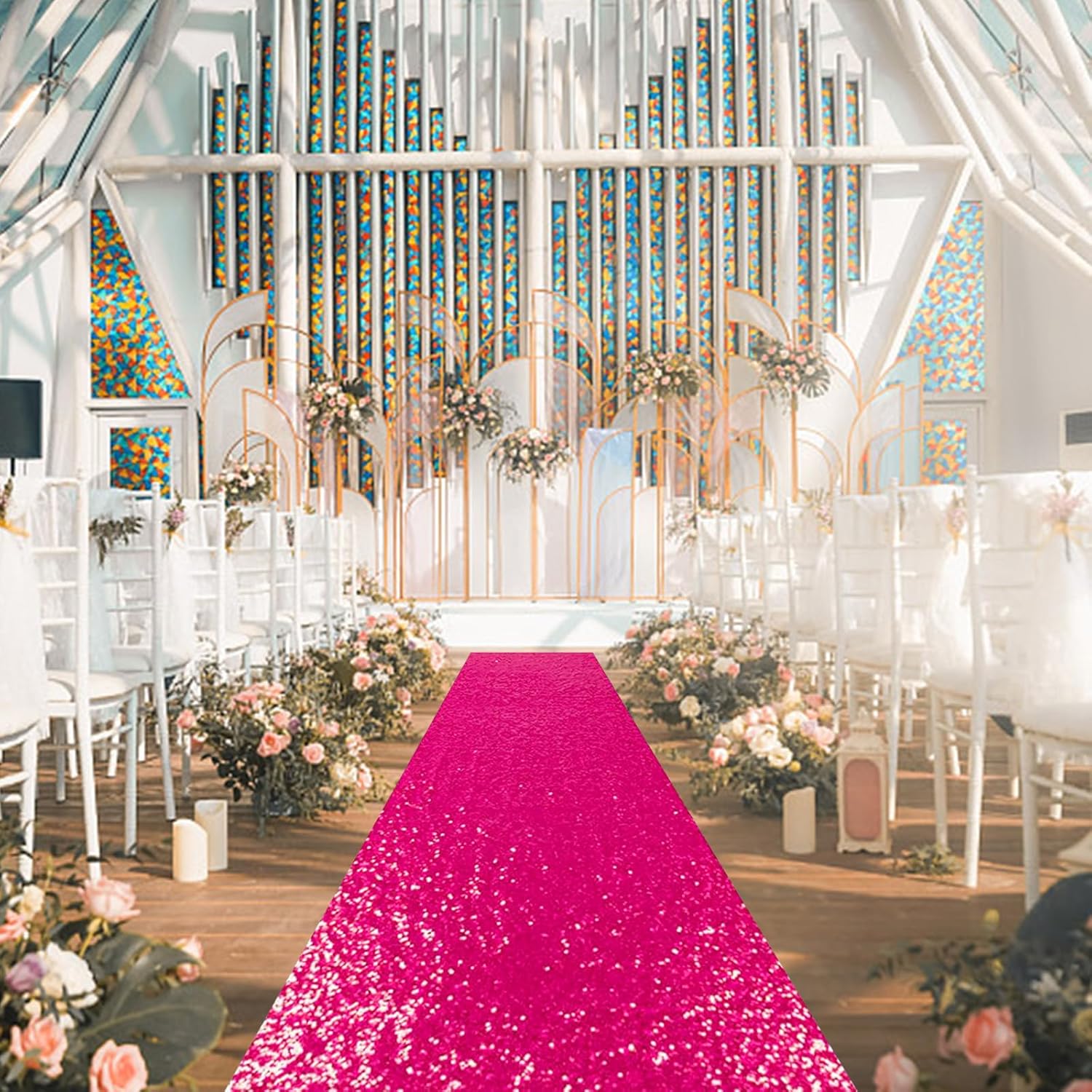 PartyDelight Hot Pink Carpet Runner for Wedding Aisle 2FTx15FT Sequin Rug