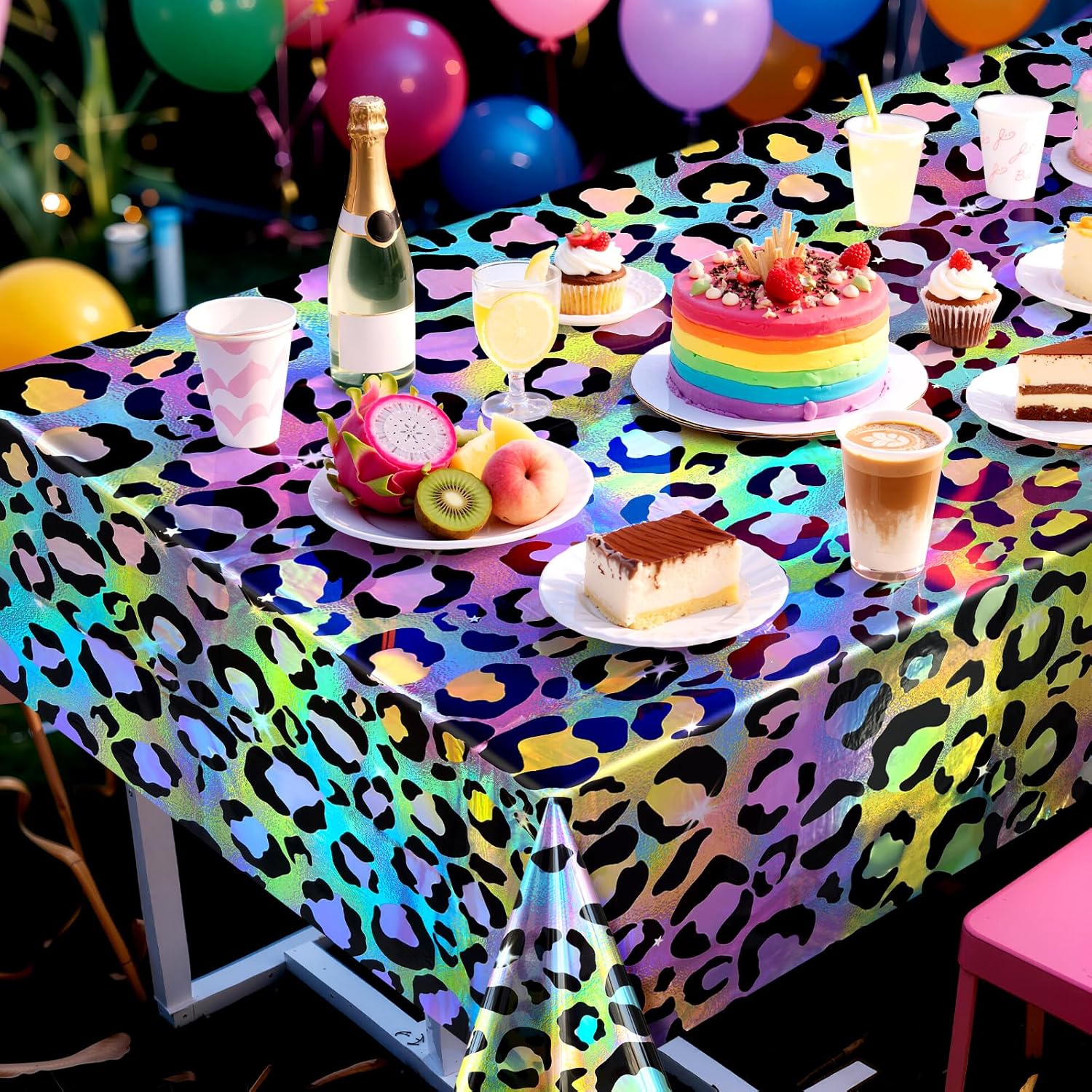 2 Pack Colorful Leopard Print Holography Tablecloth