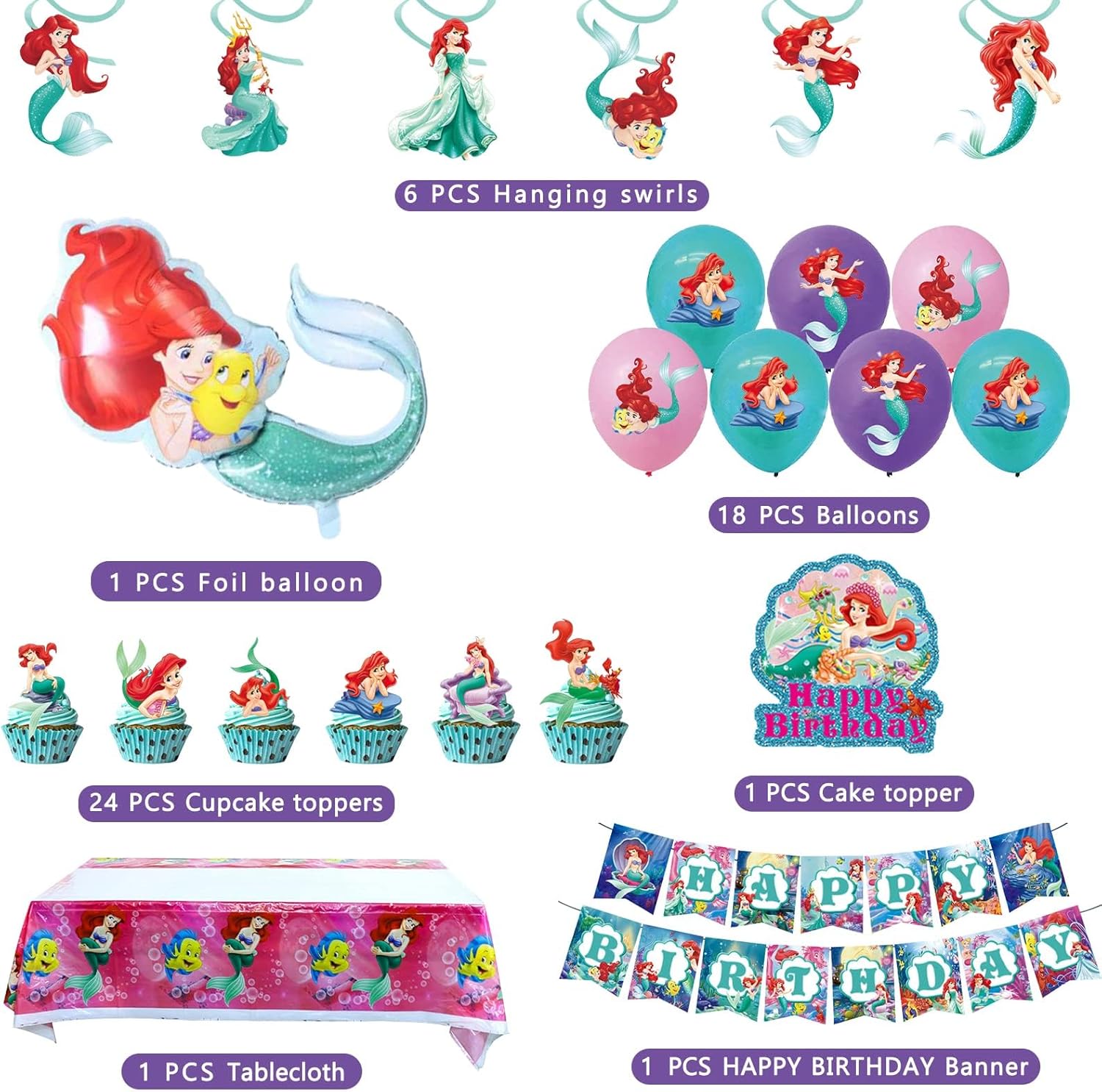 Ariel Birthday Party Decorations Set for Girls