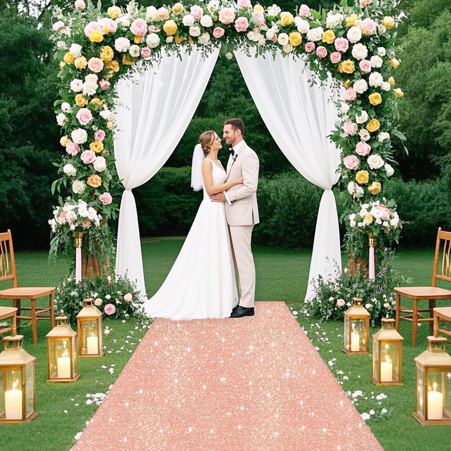 FUHSY Rose Gold Wedding Aisle Runner 4FT x 15FT Glitter Carpet Runner Rug