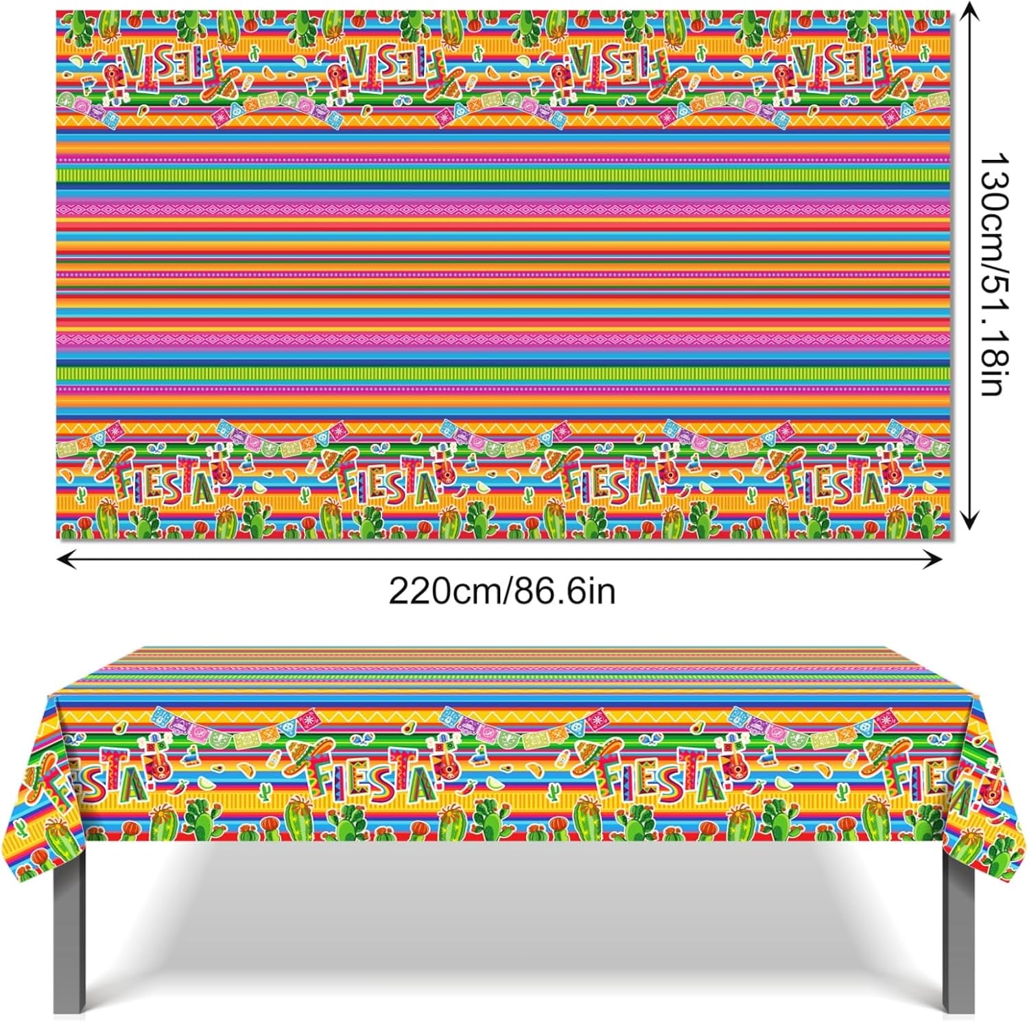 YVAINE 3 Piece Mexican Fiesta Tablecloths 51x86 Inch
