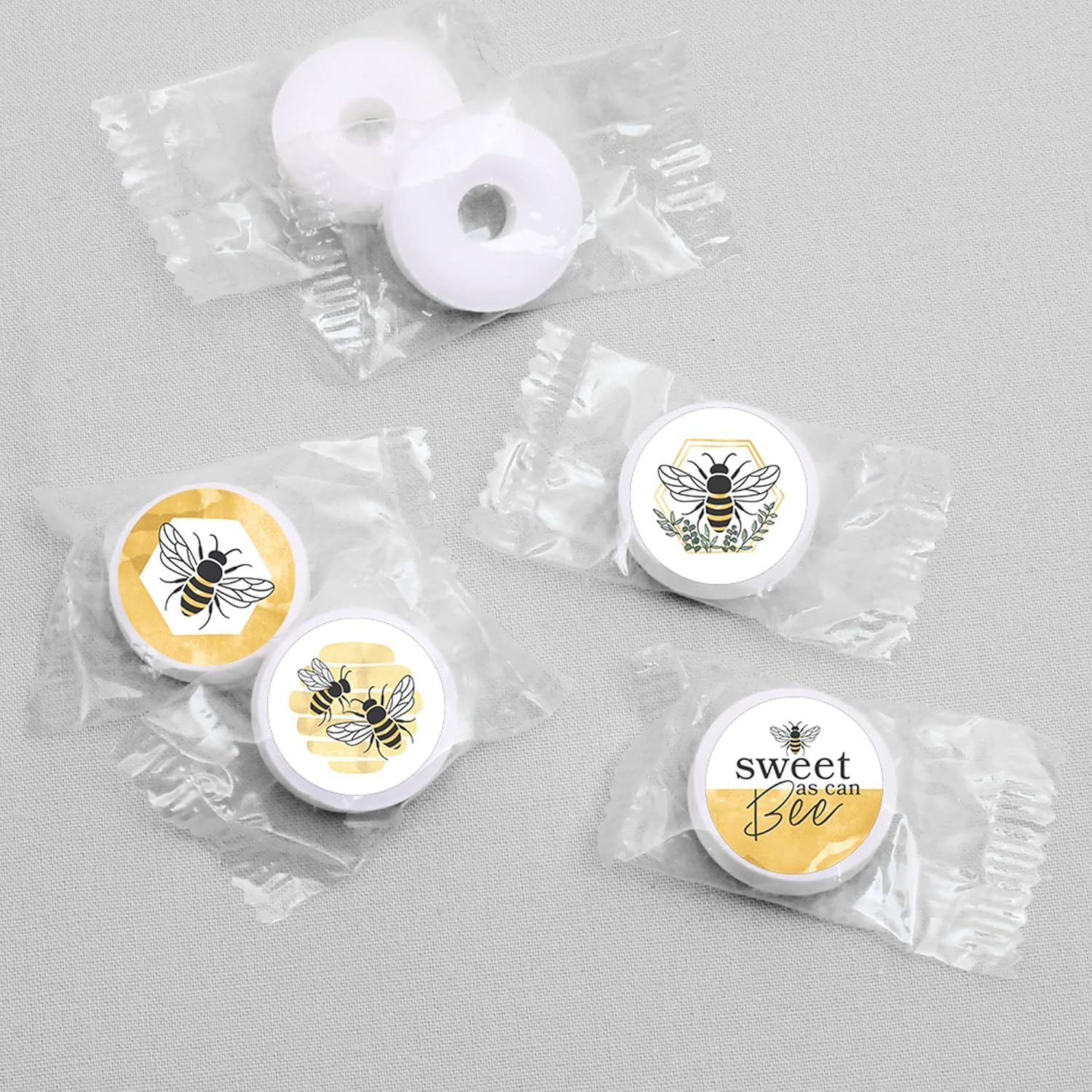 Big Dot of Happiness Little Bumblebee Round Candy Stickers - 1 Sheet of 108