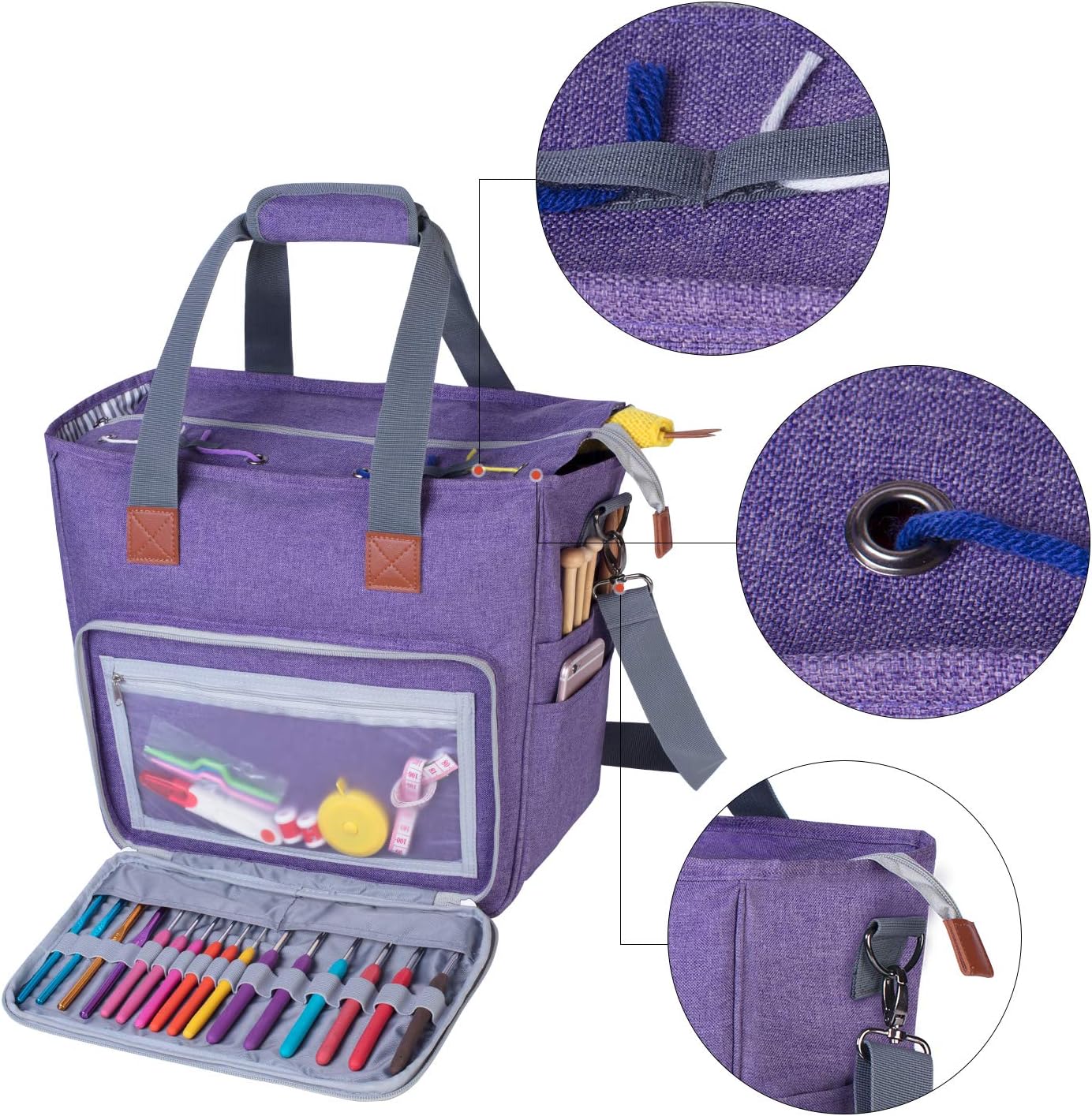 LUXJA Knitting Bag with Shoulder Straps Purple