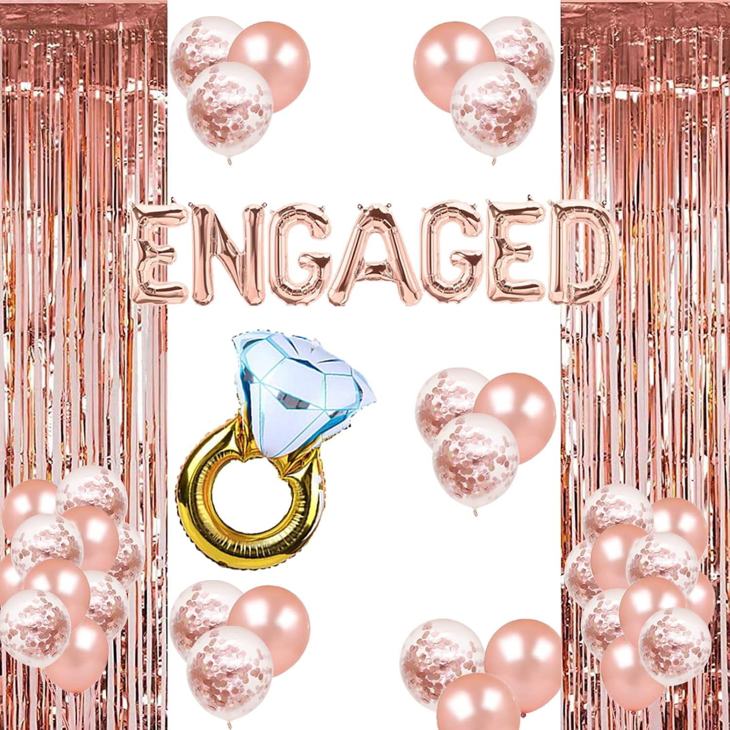 Rose Gold Engagement Balloons Party Decor Banner