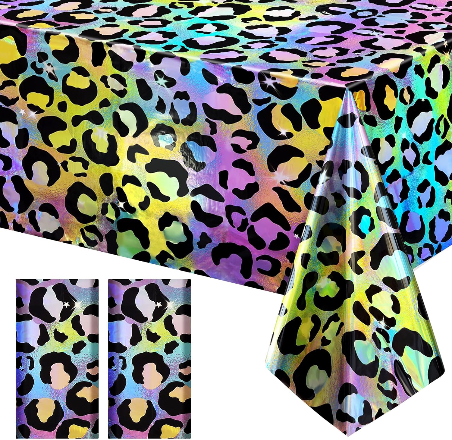 2 Pack Colorful Leopard Print Holography Tablecloth