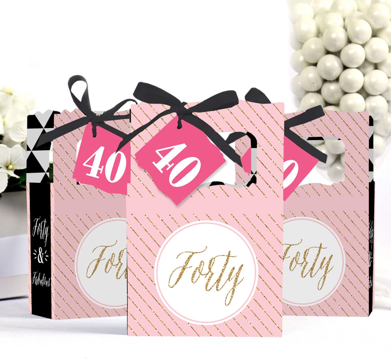 Chic 40th Birthday Favor Boxes Set of 12