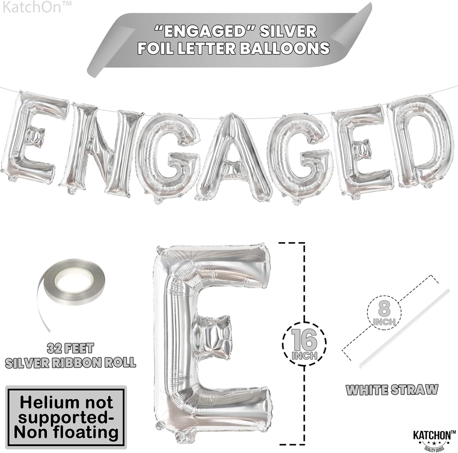 KatchOn Silver Foil Engagement Balloons 16 Inch