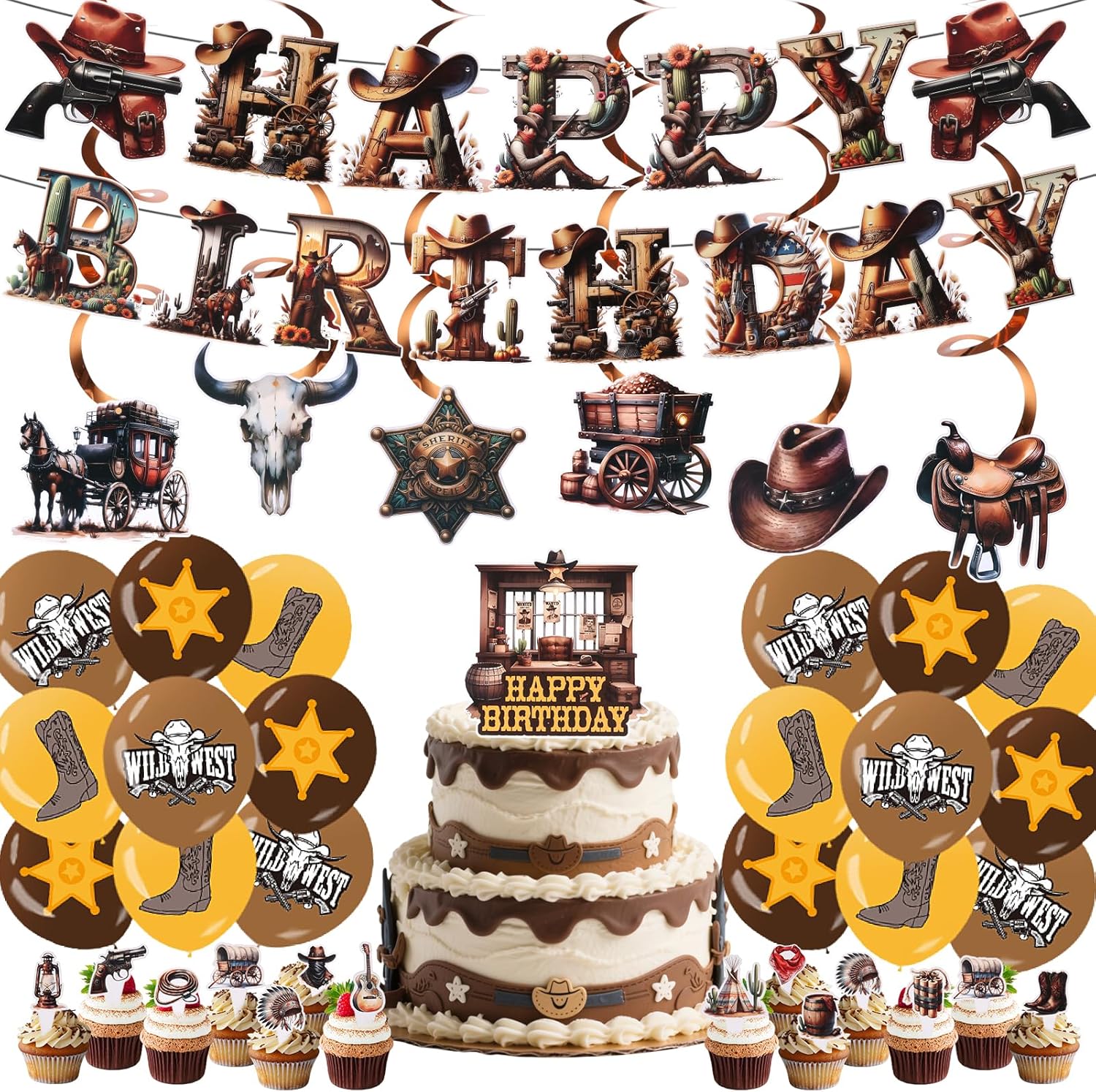 51 Pcs Western Cowboy Party Decorations Set