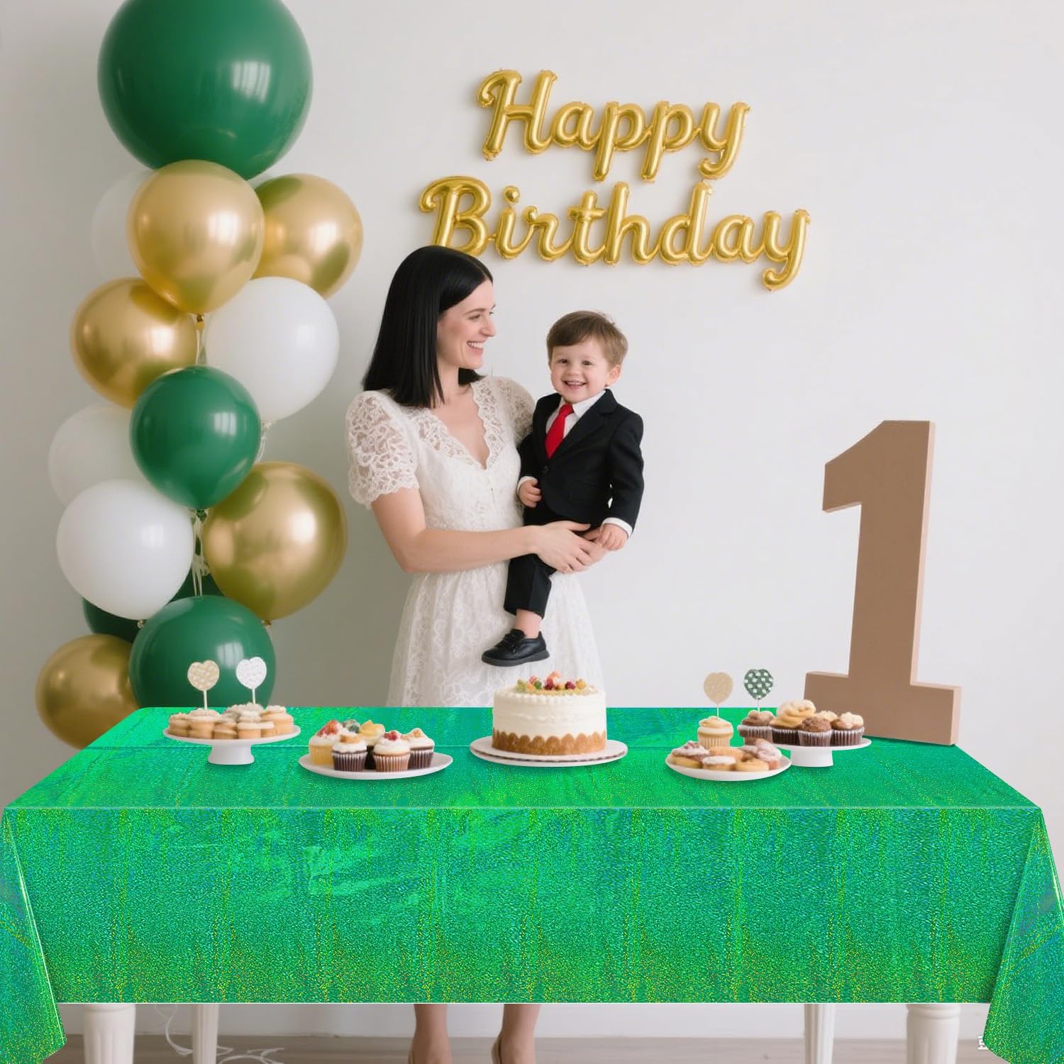 4Pcs Green Holographic Tablecloths for Parties and Decor