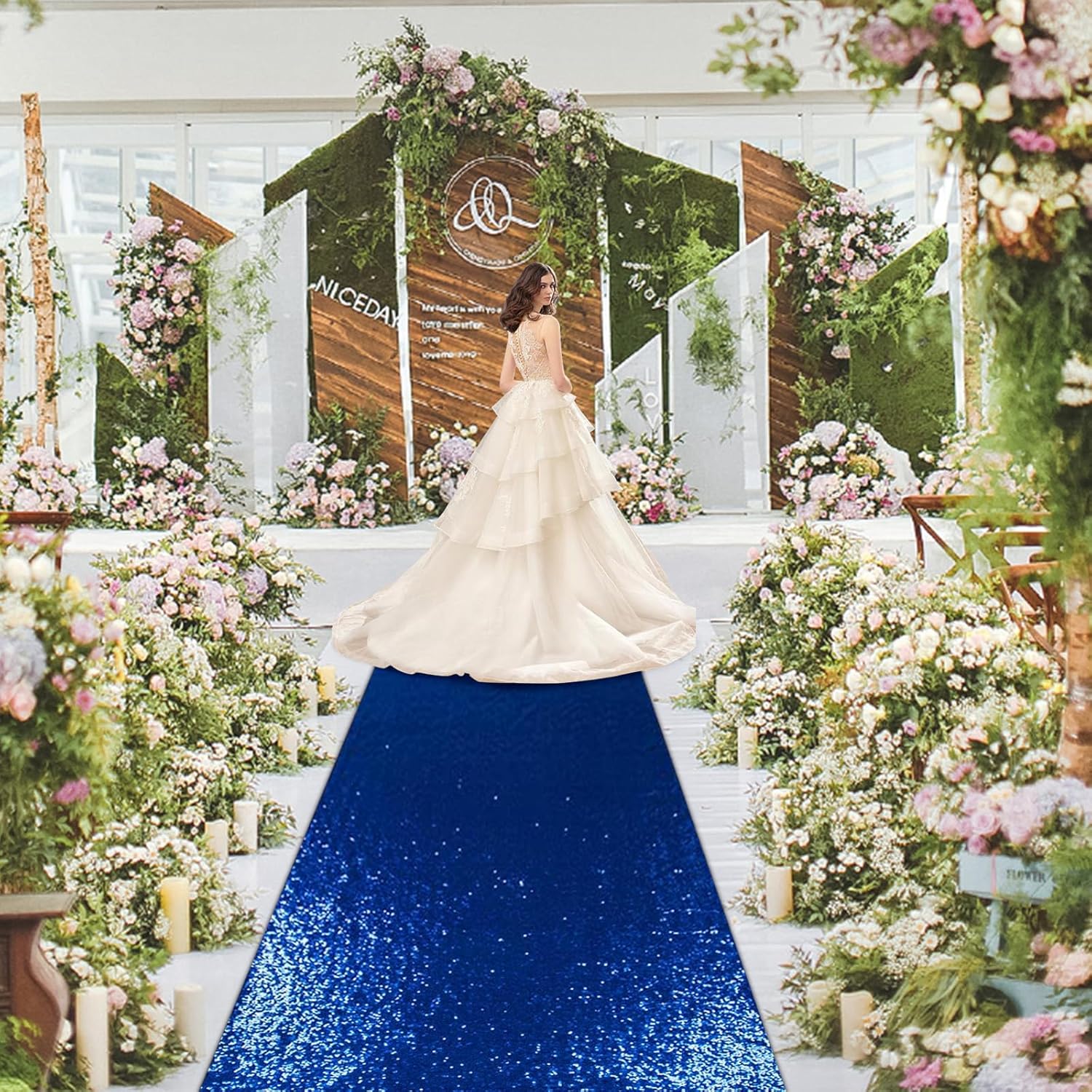 PartyDelight Sequin Aisle Runner Navy Blue 2ft x 15ft