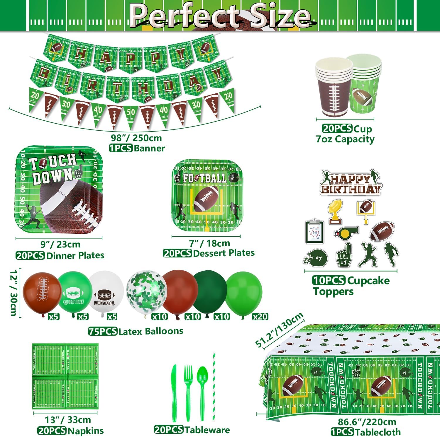 243 Pack Football Party Supplies for 20 Guests