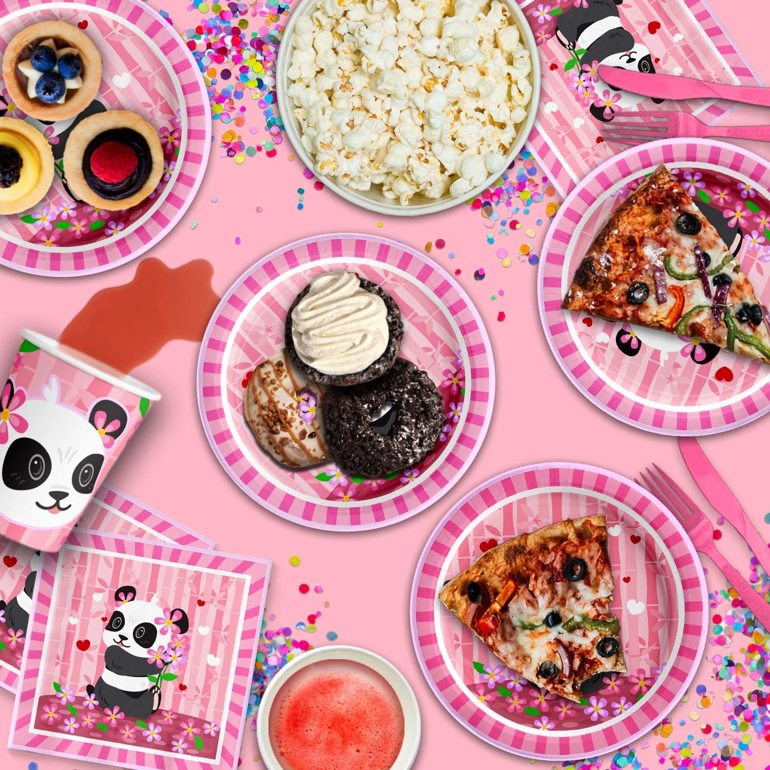 Pink Panda Birthday Party Supplies Set for 16
