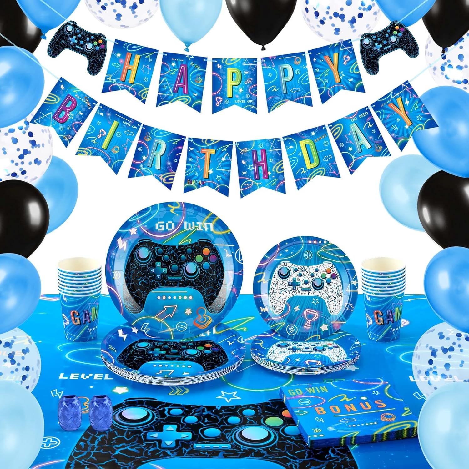 WERNNSAI Gamer Party Supplies Set - 88 PCS for 16 Guests