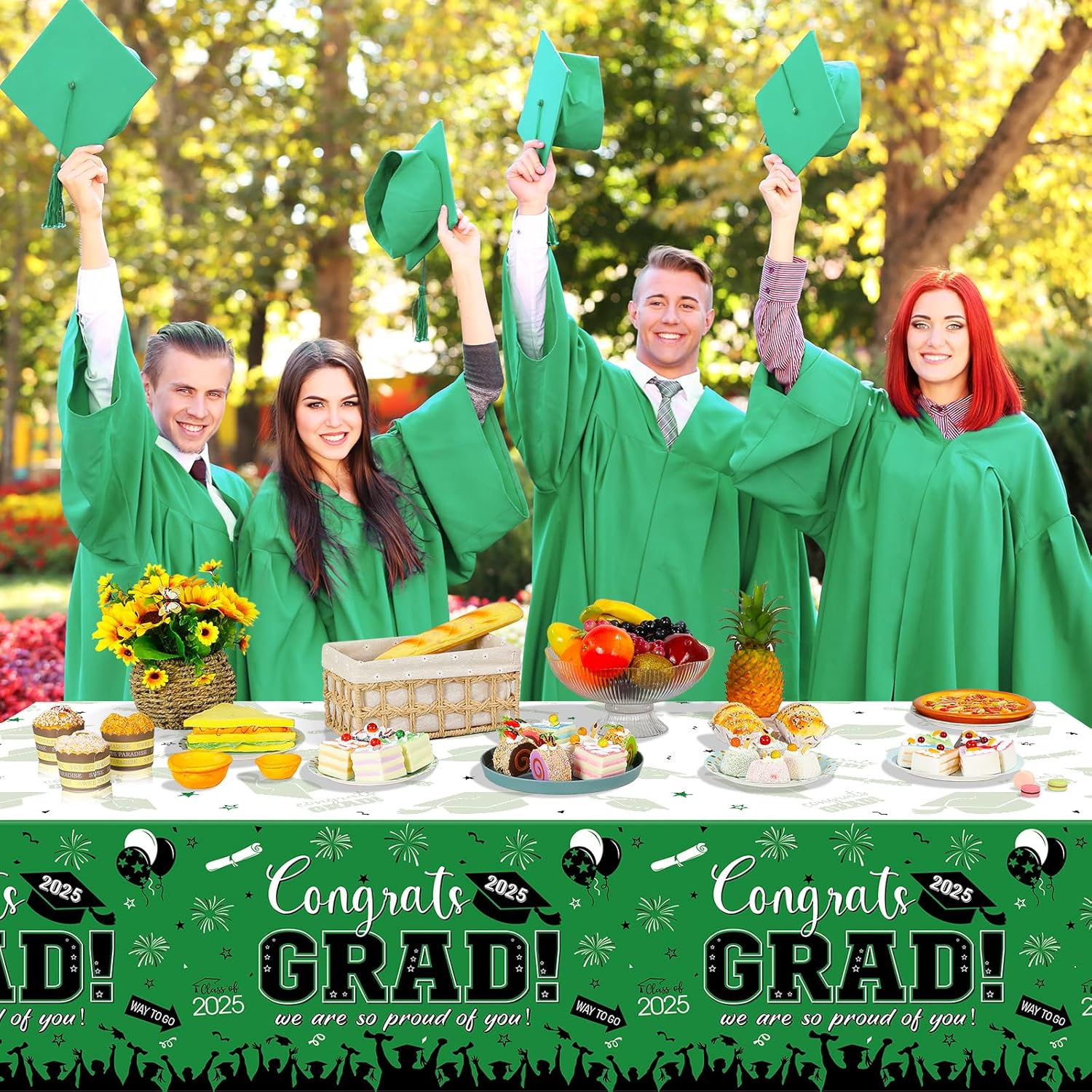 6 Pack Green Graduation Tablecloths for Class of 2025