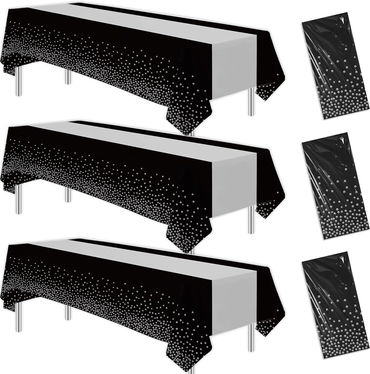 Black and Silver Party Tablecloth Decorations 3Pcs