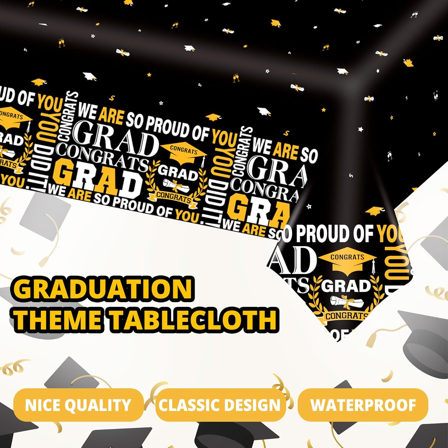 Graduation Tablecloth Class of 2025 3 pcs Black Tablecovers