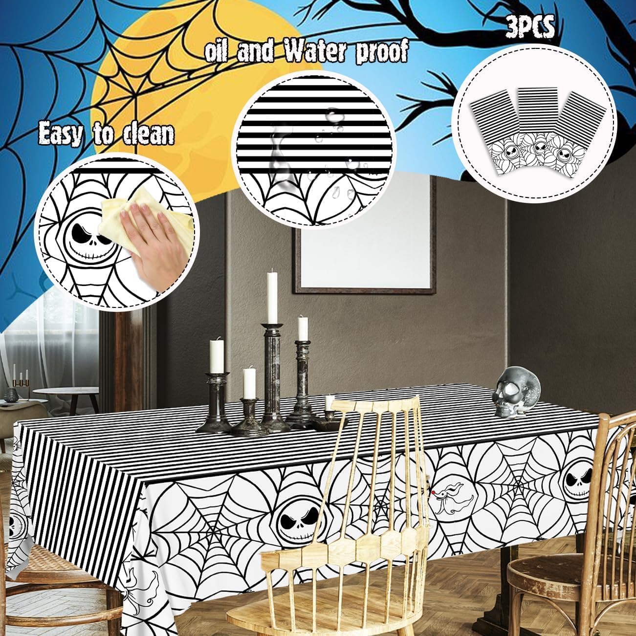 Nitemare Christmas Tablecloth 3PCS Halloween Decor
