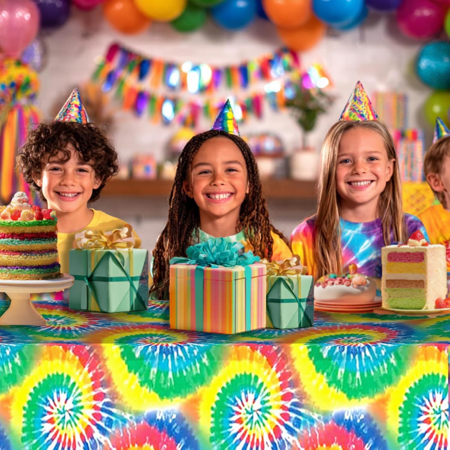 OQOQ Rainbow Tie Dye Table Cloth 3 Packs