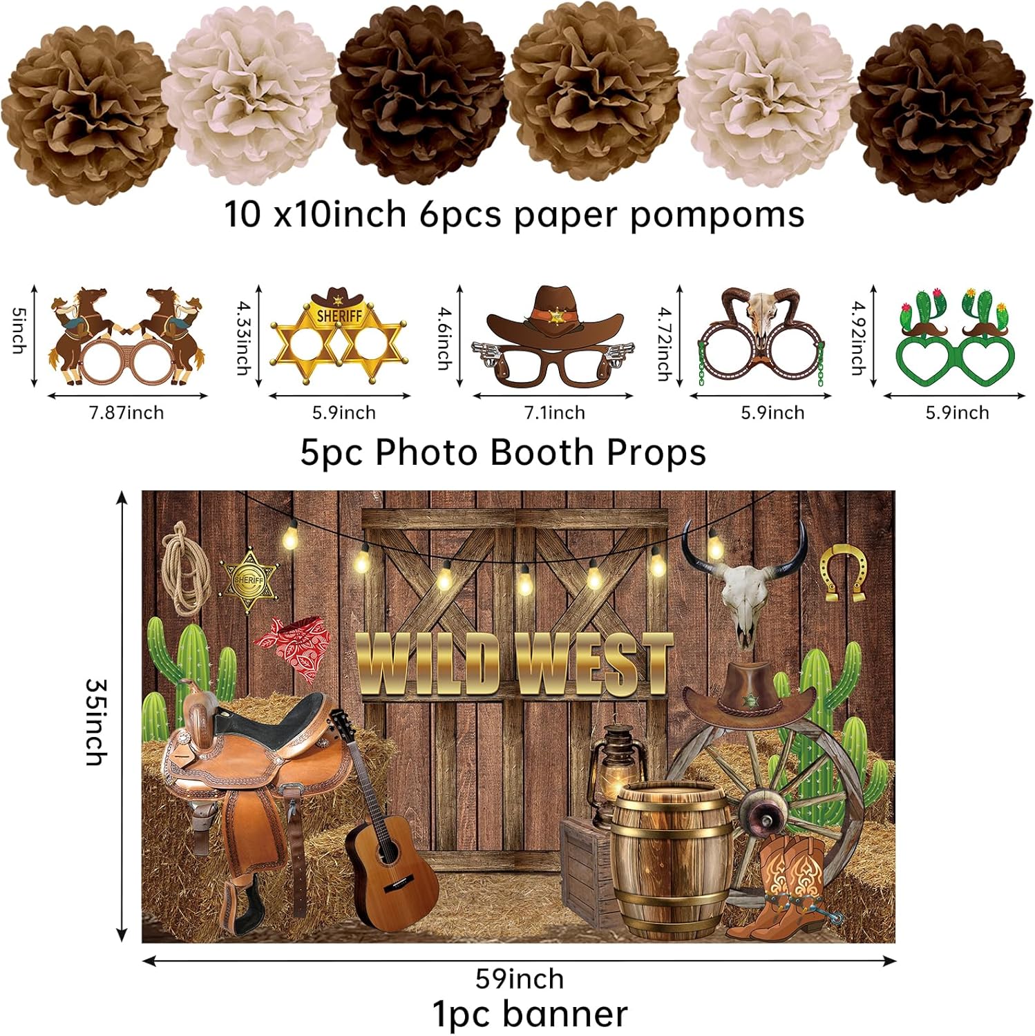 24PCS Western Cowboy Party Decorations Kit