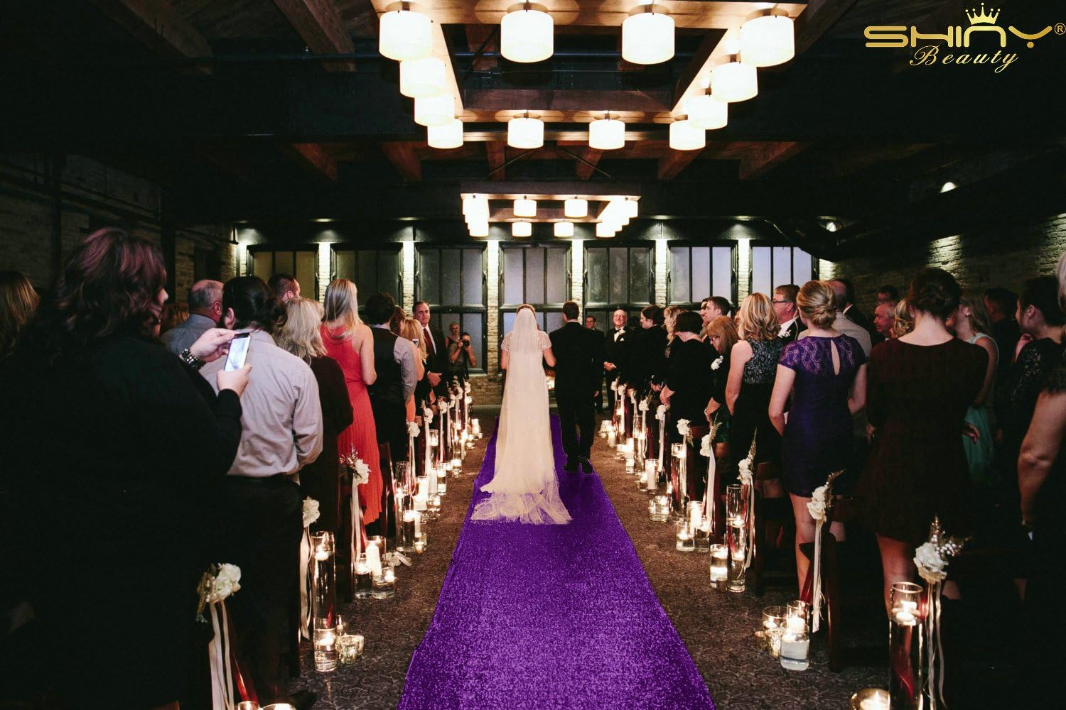 ShinyBeauty Purple Glitter Sequin Aisle Runner 15ft x 2ft