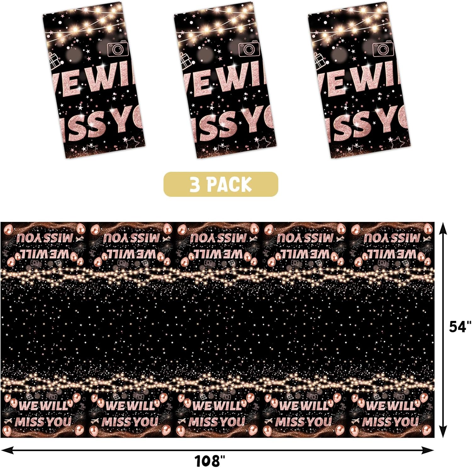 WorldBazaar Retirement Tablecloth 3PCS Rose Gold