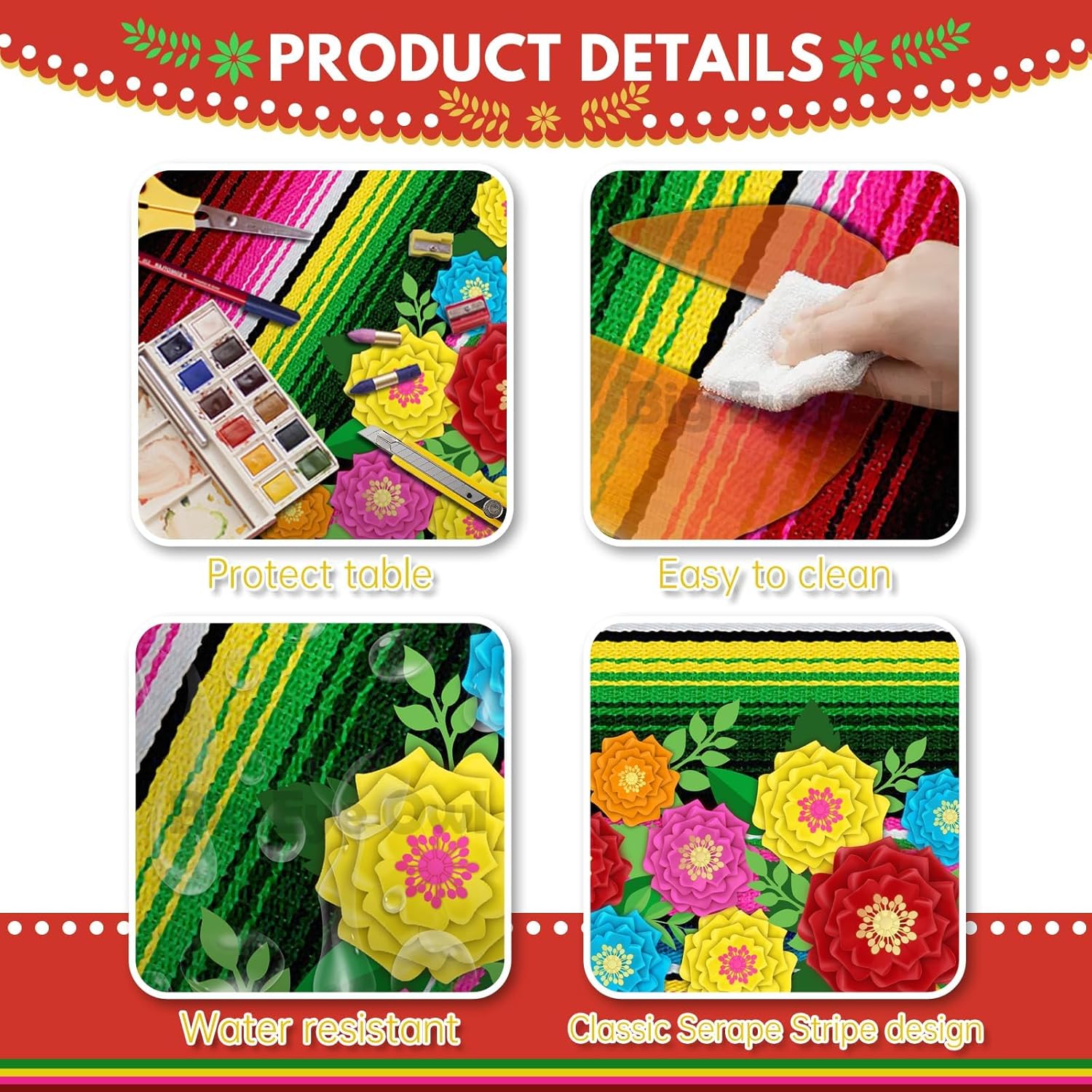 Mexican Fiesta Plastic Tablecloth 54x108 Inch