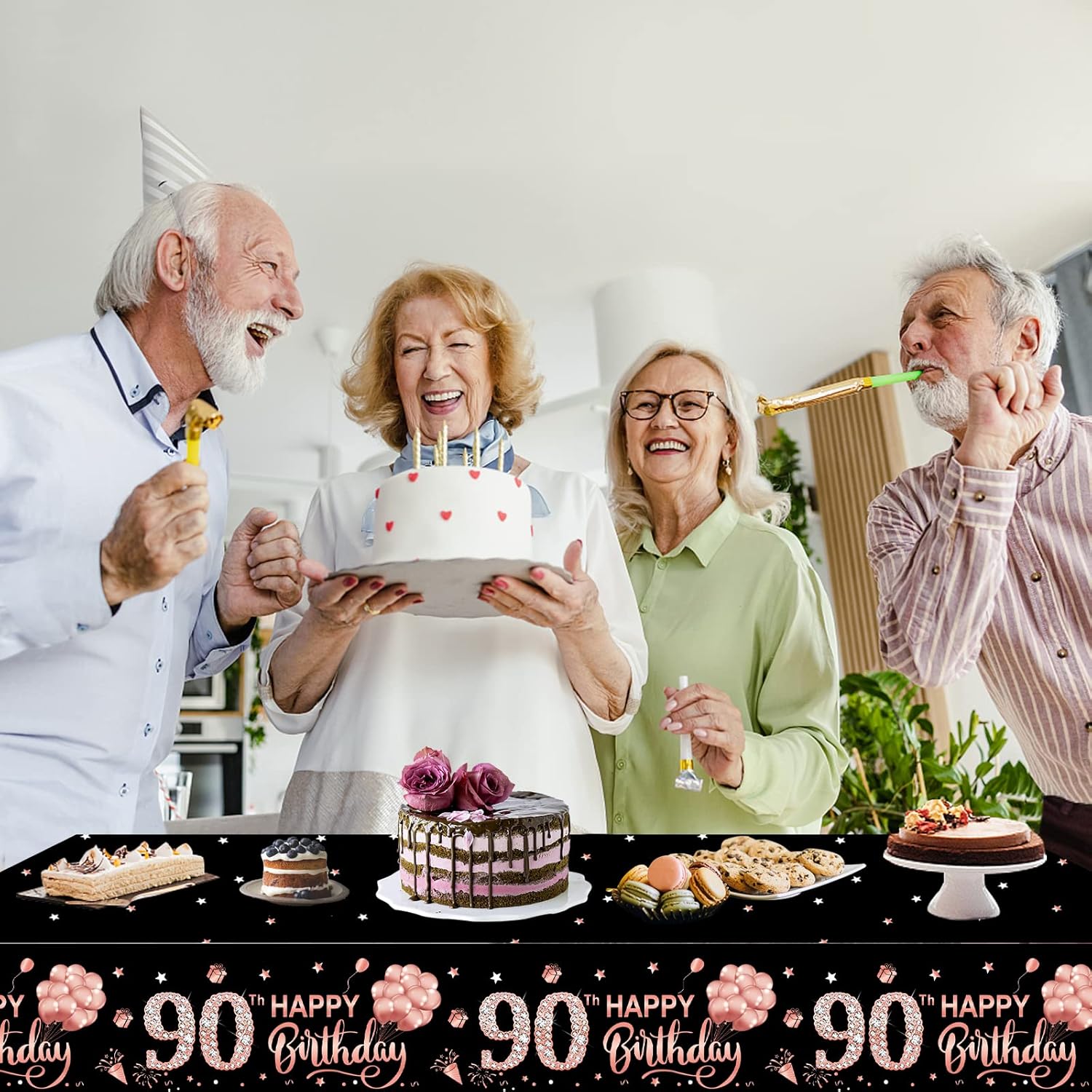 3 Pack Rose Gold Happy 90th Birthday Table Cover