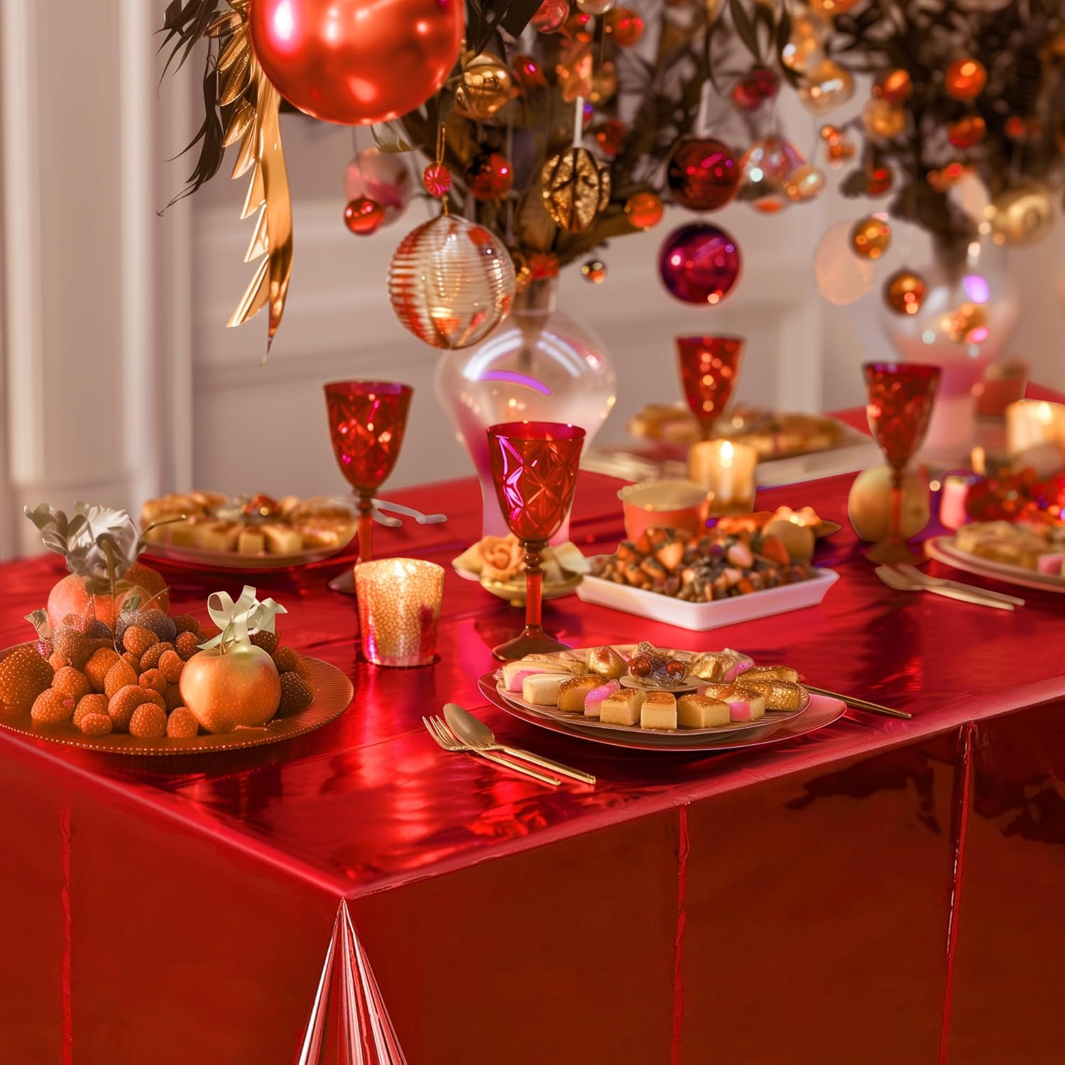 4pcs Red Foil Tablecloth 54x72 Inch Party Decor