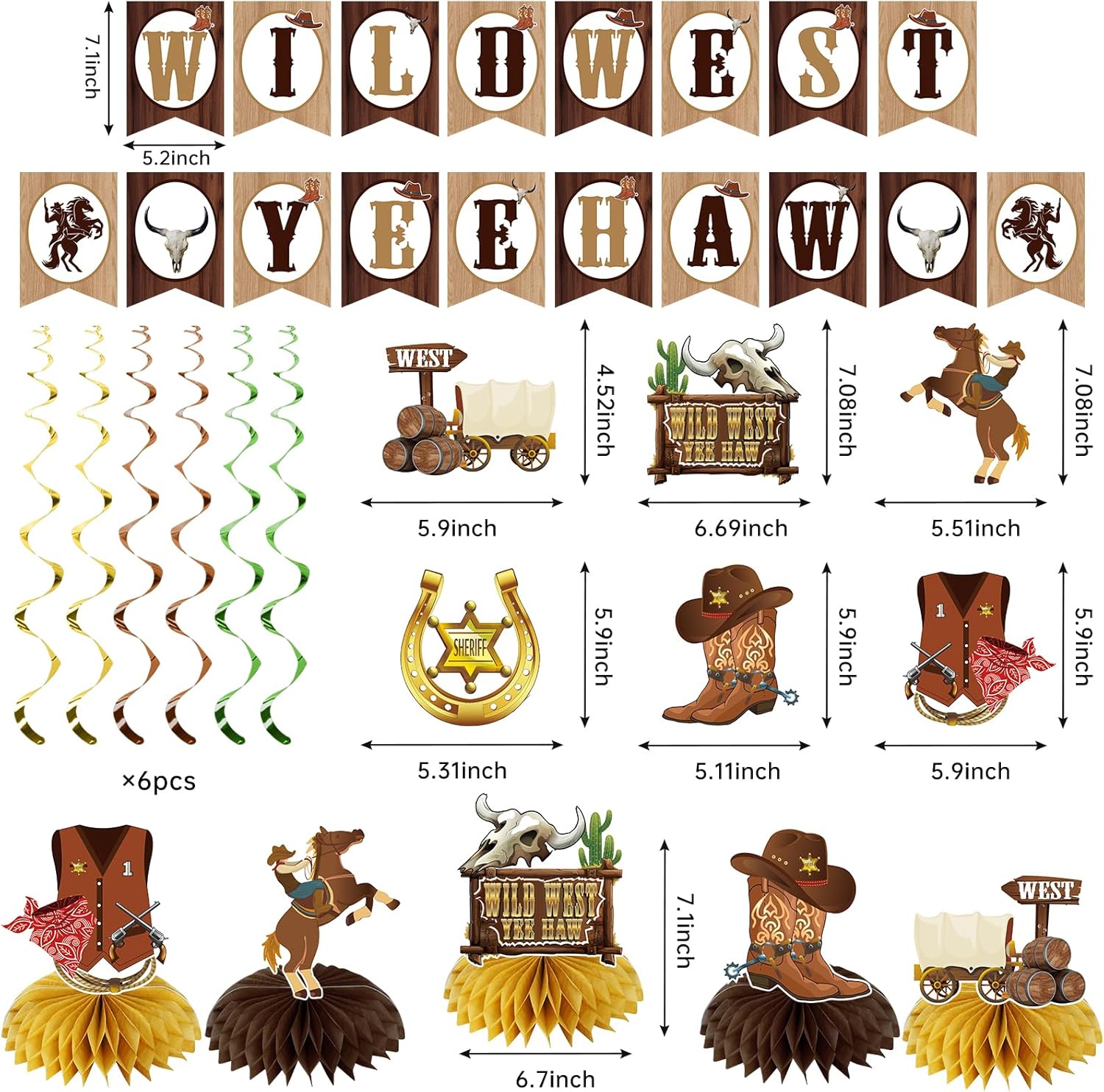 24PCS Western Cowboy Party Decorations Kit