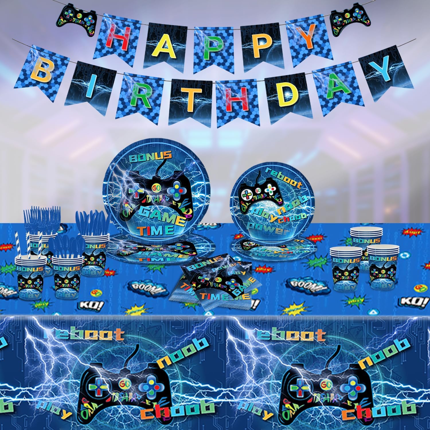 Video Game Birthday Decorations Set 134pcs Gamer Party Supplies