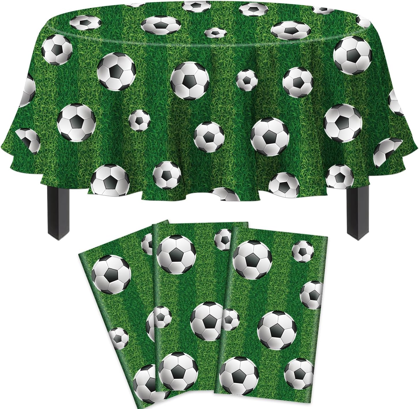 3 Pack Soccer Themed Table Covers 84x84 Inch
