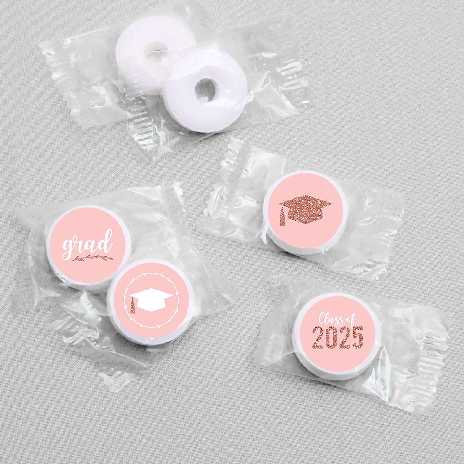 Rose Gold Grad Round Candy Sticker Favors 2025