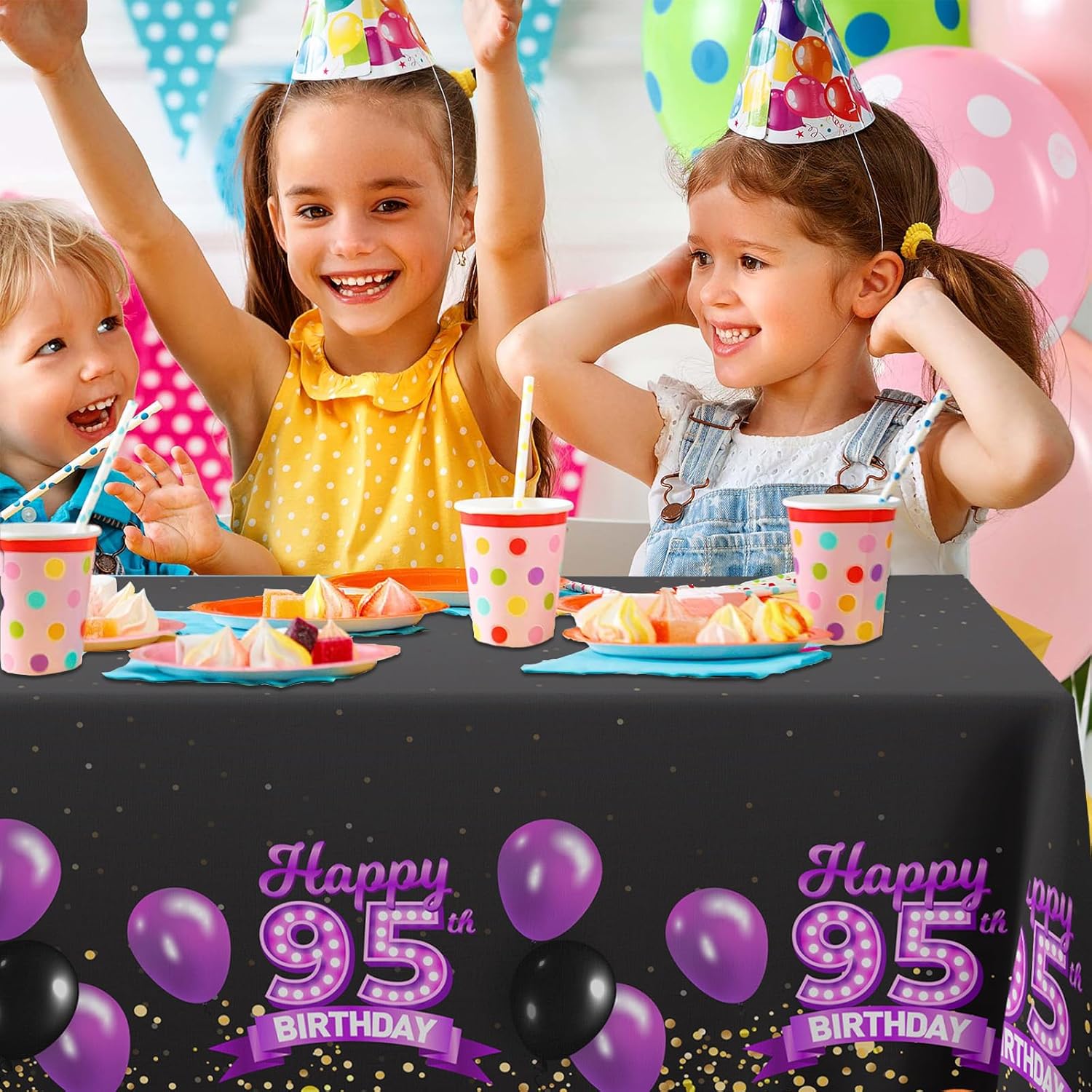 95th Birthday Tablecloth Purple Black 95 Years Celebration Decor