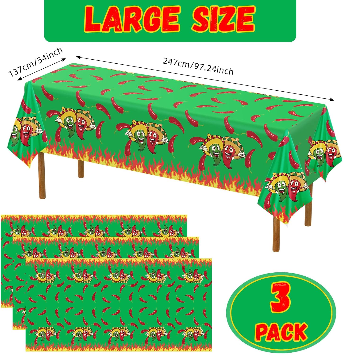 Remerry Plastic Chili Pepper Tablecloth 54 x 108 Inch 3 Pack