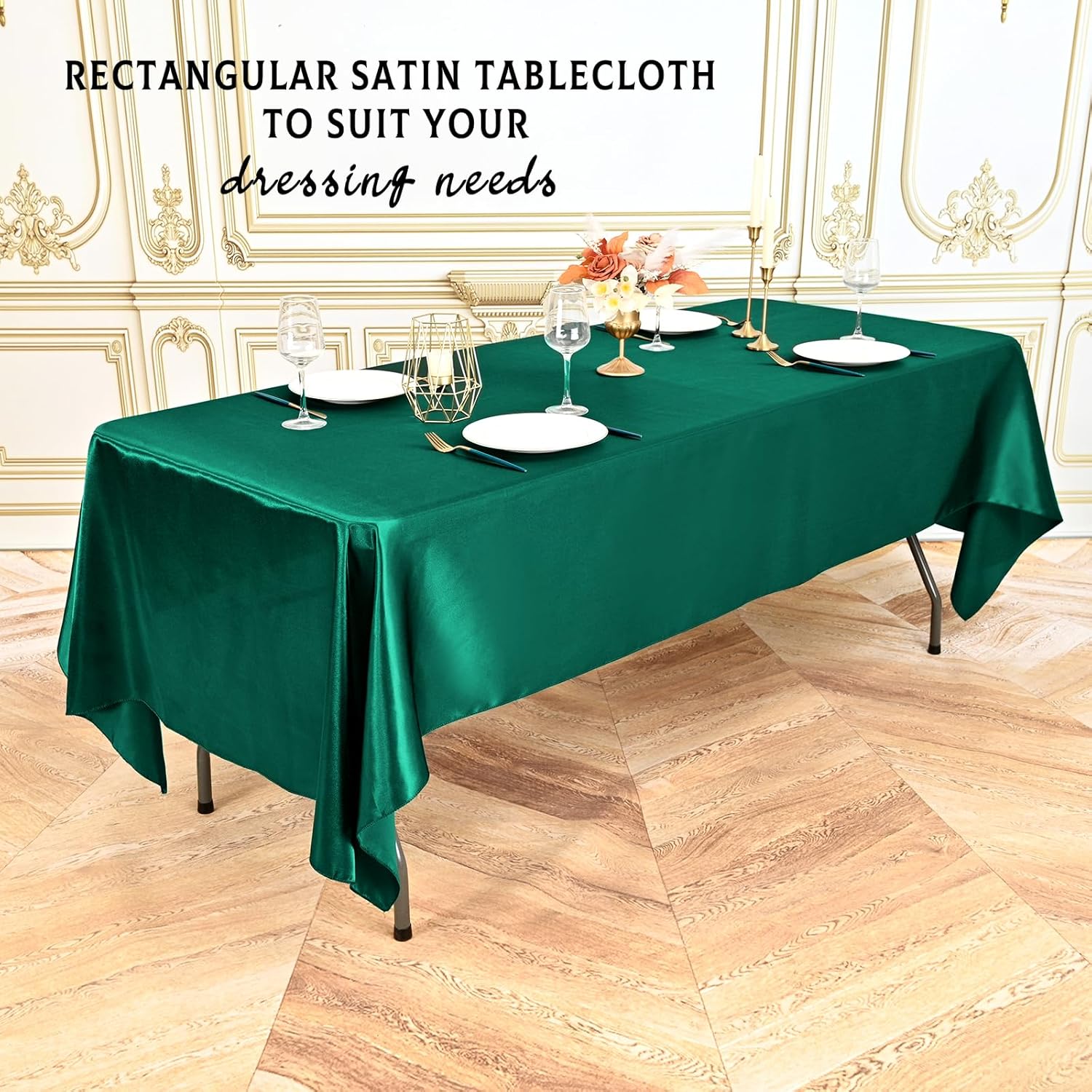 10 Pack Dark Green Satin Tablecloths 57x108 Inch