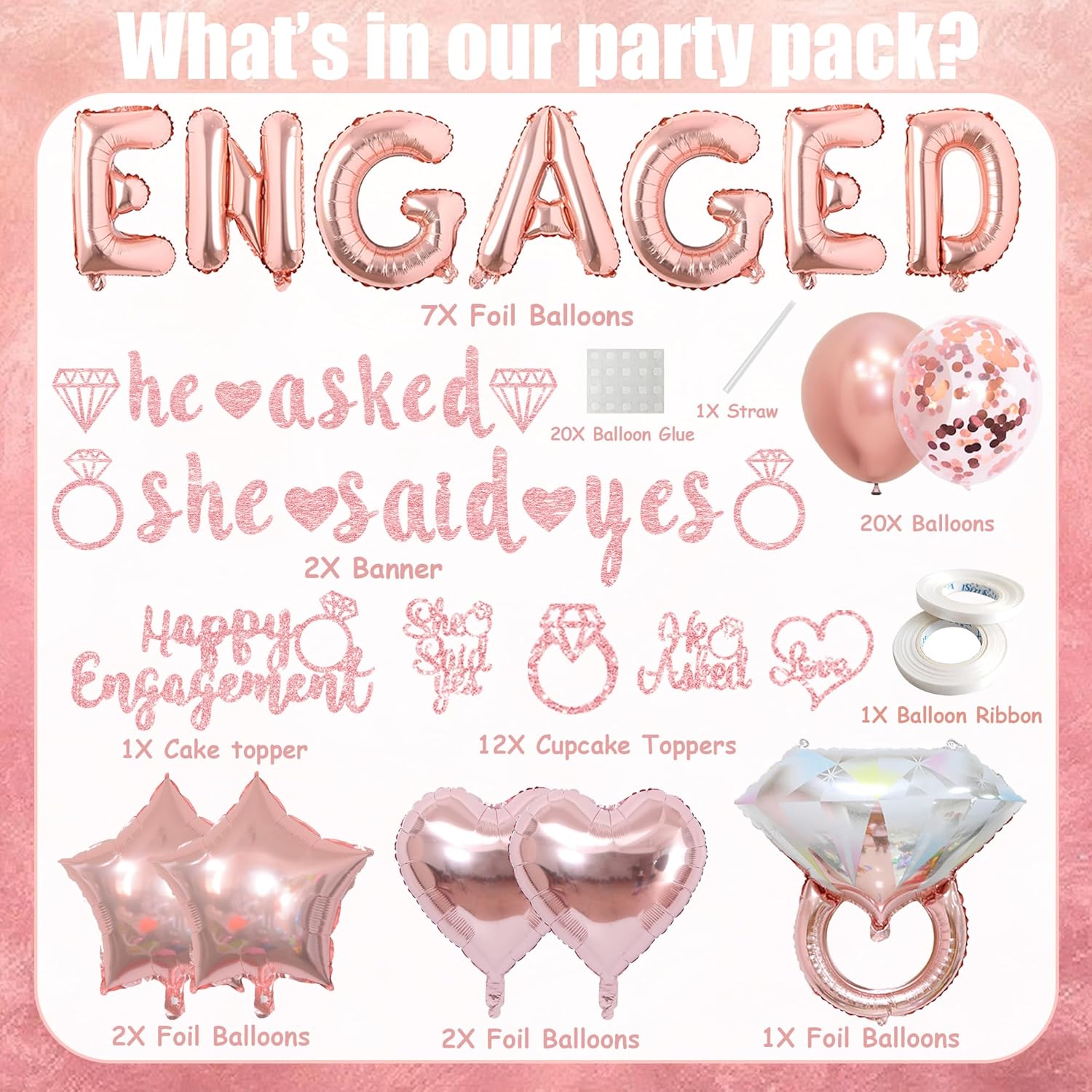 Engagement Party Decorations Rose Gold Set