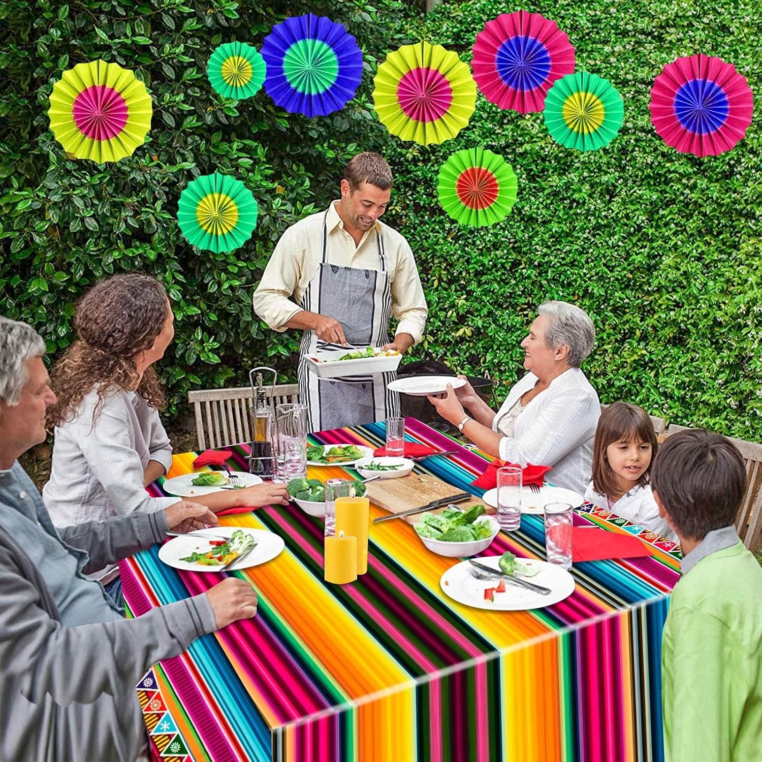 8 Pack Fiesta Tablecloth for Mexican Party Decorations