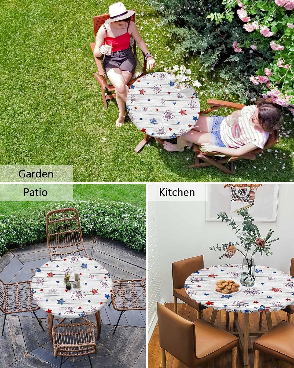 4th of July Round Fitted Tablecloth with Elastic Edge