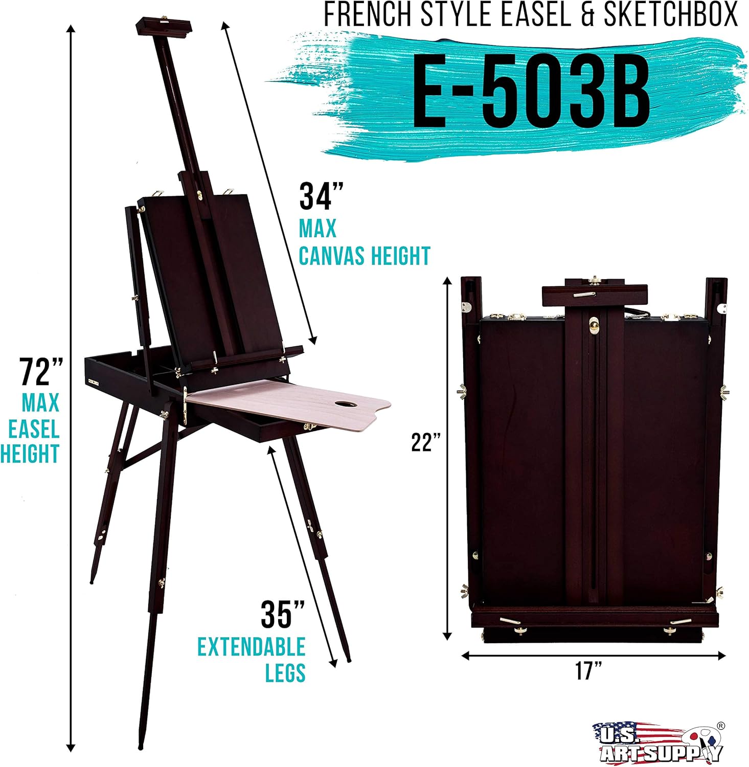 US Art Supply Large Black Cherry French Easel with Drawer and Palette