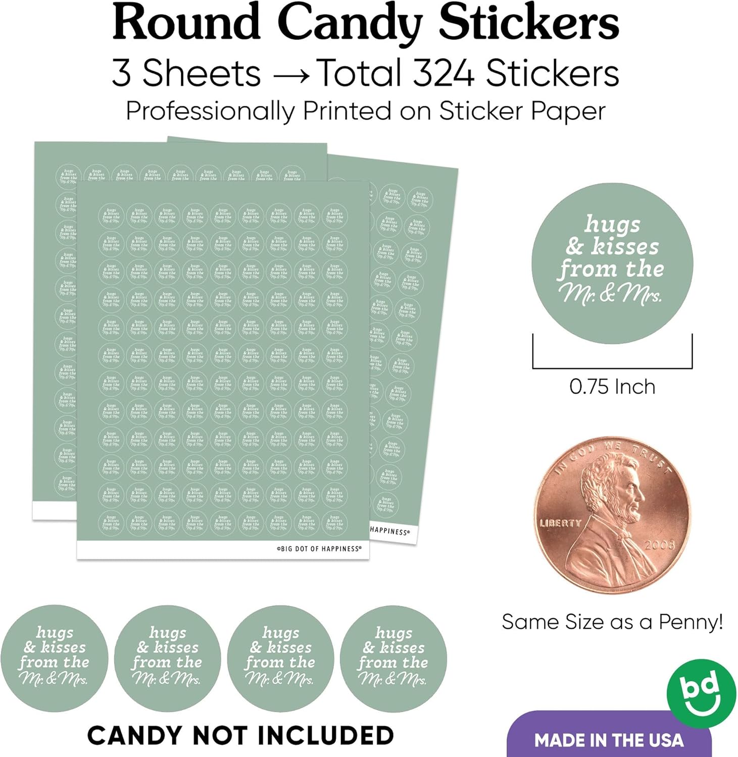 Big Dot of Happiness Sage Green Candy Stickers - 324 Count