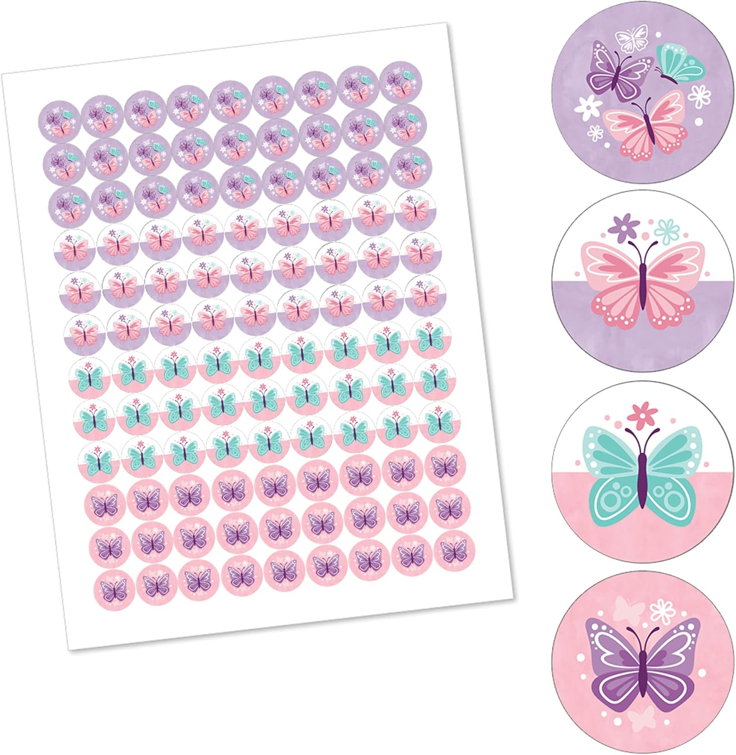Beautiful Butterfly Round Candy Sticker Favors - 1 Sheet of 108