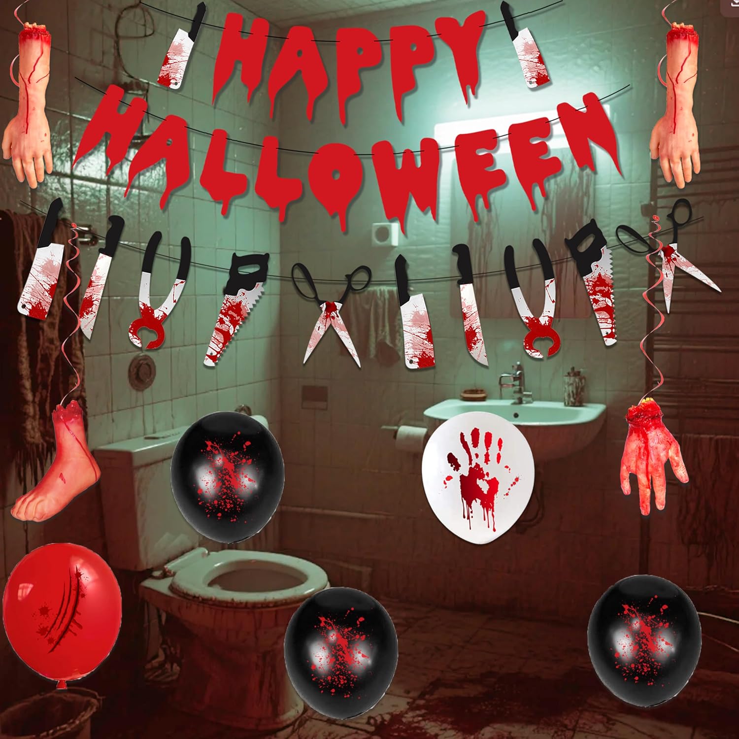 Halloween Party Decorations Set with Scream Banner and Themed Balloons