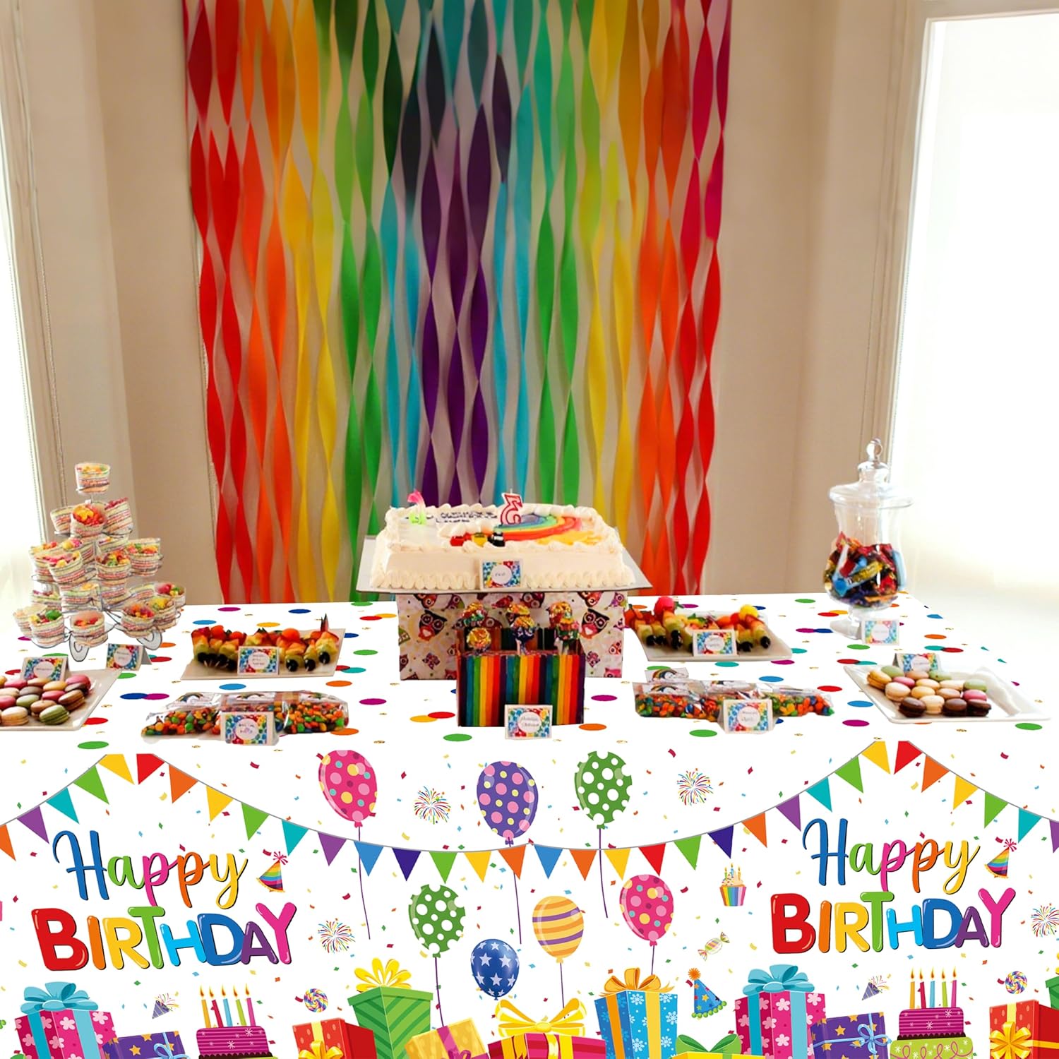CL Cooper Life Happy Birthday Tablecloths 2Pcs Rainbow Decorations