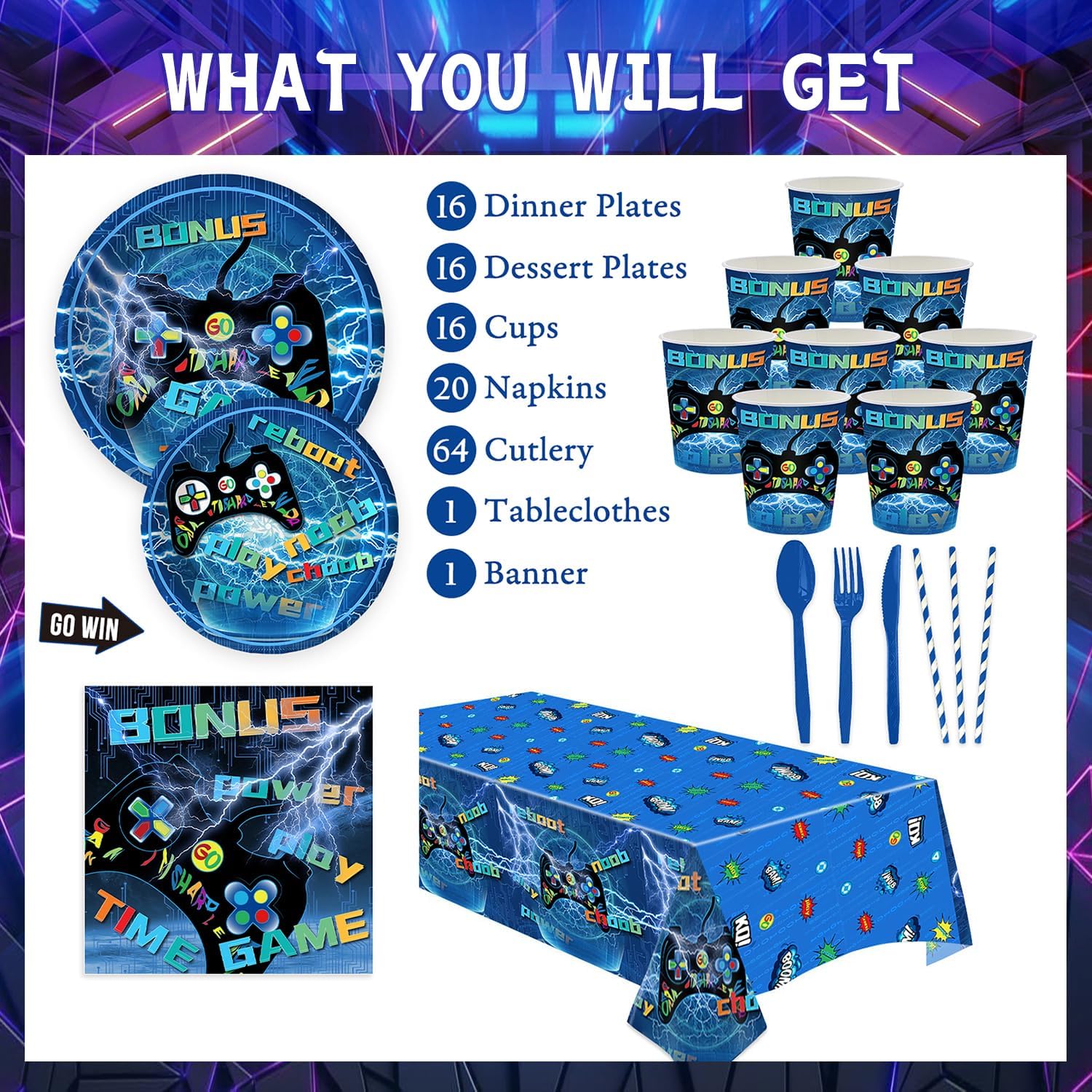Video Game Birthday Decorations Set 134pcs Gamer Party Supplies