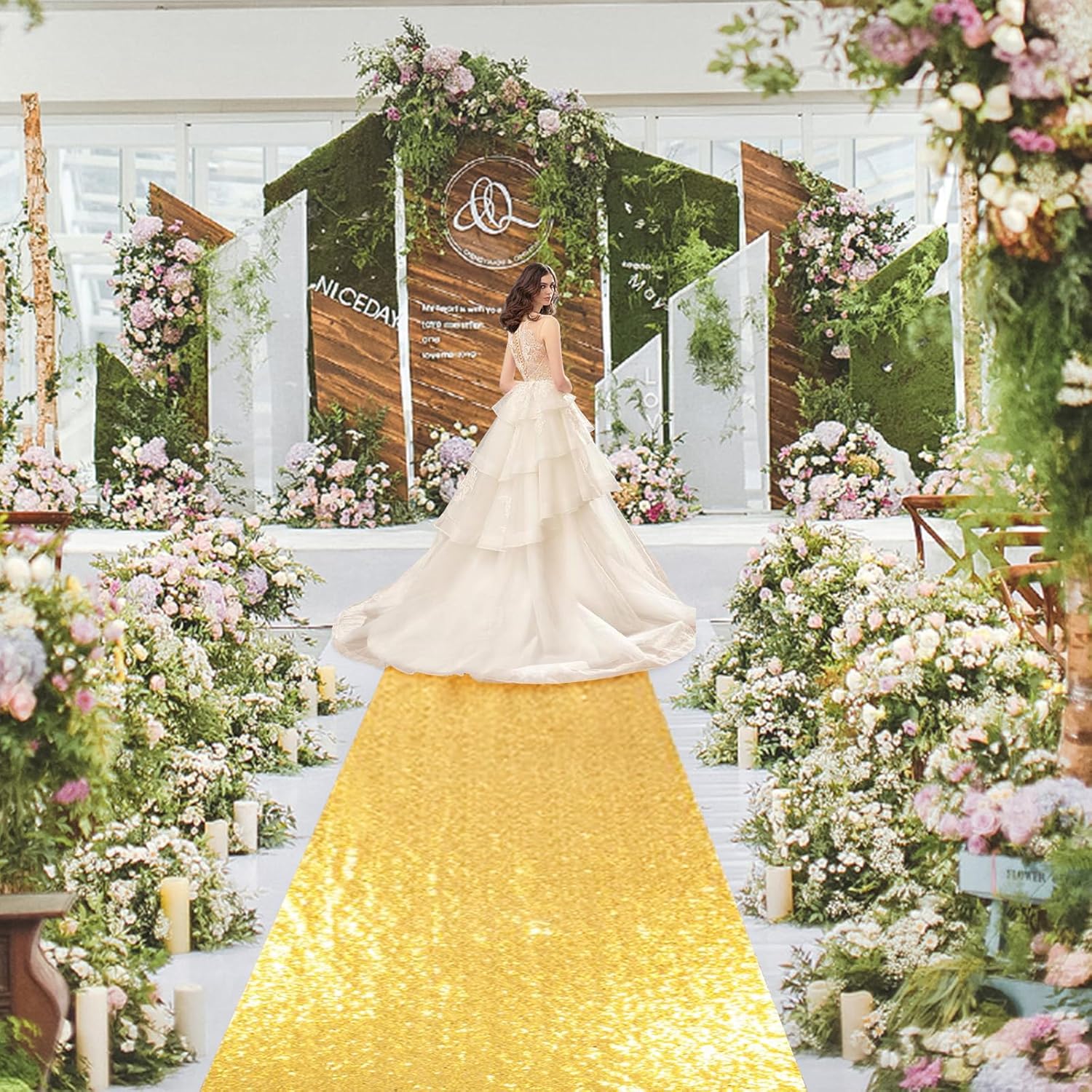 PartyDelight Gold Sequin Aisle Runner 2ft x 15ft