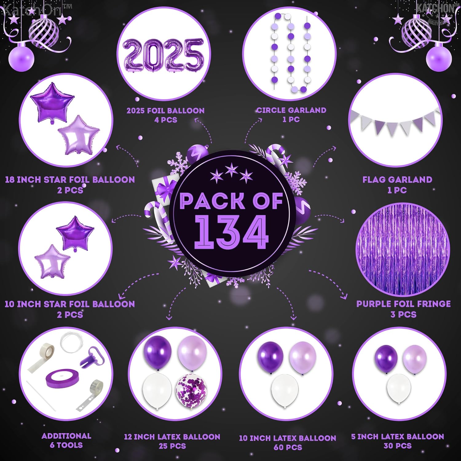 KatchOn Purple Graduation Decorations Class of 2025 - Pack of 134