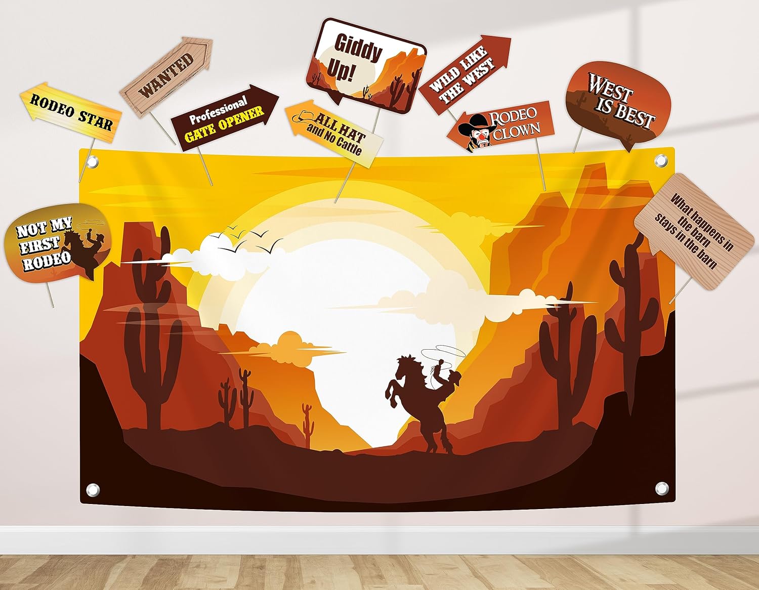 Western Cowboy Party Decorations Kit with Backdrop and Props
