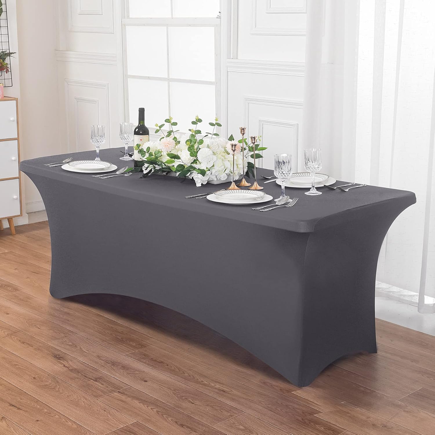 6FT Spandex Stretch Table Cover - Gray Universal Fit for Events and Parties